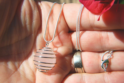 Perfect Pendant Rose Quartz Crystal Sphere Pendant + 20" Silver Chain