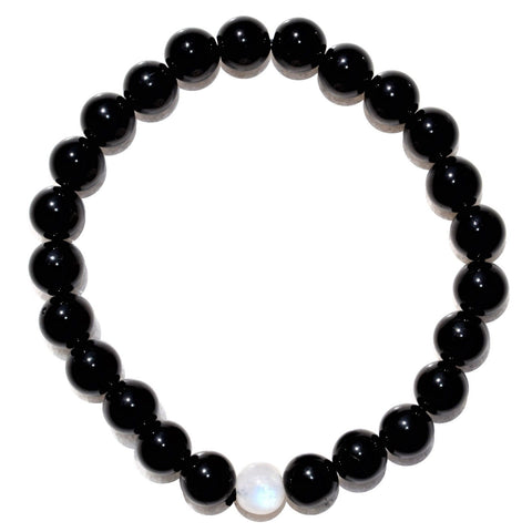 CHARGED Black Tourmaline & Rainbow Moonstone Crystal Distance Bracelet REIKI!