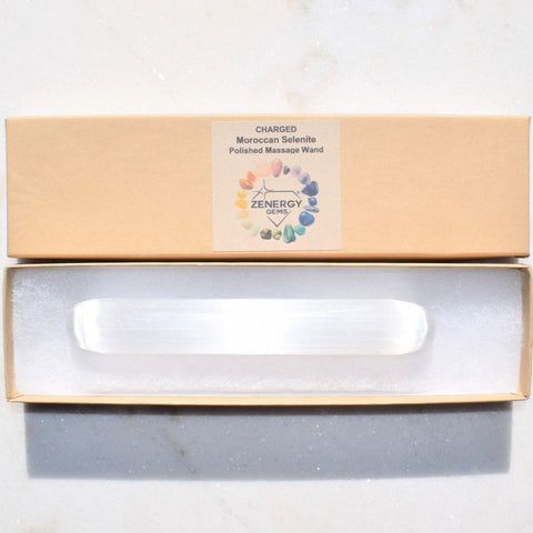 ZENERGY GEMS:Amazing Pure WHITE Selenite Crystal Massage Wand Rounded POWERFUL