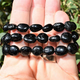 CHARGED 6" Black Tourmaline Crystal Bracelet Tumble Polished Stretchy REIKI