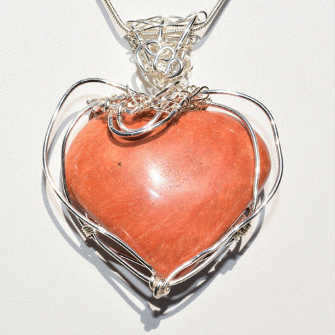 CHARGED REIKI Wrapped Red Sedona Jasper Heart Perfect Pendant + 20" Chain