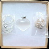 CHARGED Moroccan Selenite Crystal Heart Perfect Pendant 20" Silver Chain