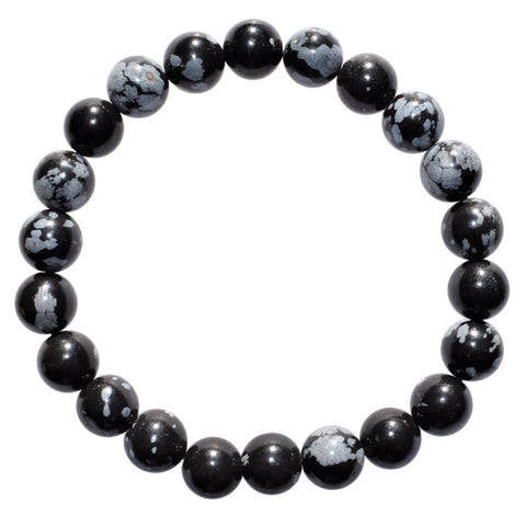 Premium CHARGED Snowflake Obsidian Crystal 8mm Stretchy Bracelet PROTECTION