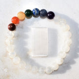 CHARGED Moonstone & 7 Chakra Crystals Stretchy Bracelet REIKI Healing Energy!