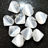 CHARGED Moroccan Selenite Crystal Heart Perfect Pendant 20" Silver Chain