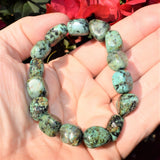 CHARGED African Turquoise Bracelet Tumble Polished Stretchy ENERGY REIKI