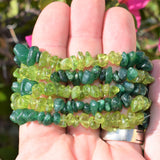 CHARGED Peridot & Green Aventurine Crystal Chip Stretchy Bracelet