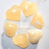 CHARGED Honey Calcite Heart Palm Stone / Worry Stone Crystal Energy Healing 80g