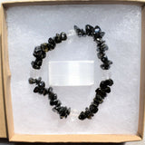 CHARGED Black Tourmaline Hematite Crystal Chip Stretchy Bracelet w Quartz REIKI