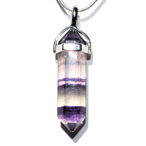 CHARGED Faceted Rainbow Fluorite Crystal Perfect Pendant PLUS 20" Silver Chain