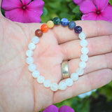 CHARGED Moonstone & 7 Chakra Crystals Stretchy Bracelet REIKI Healing Energy!