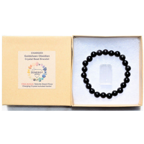CHARGED Goldsheen Rainbow Obsidian Crystal 8mm Bead Bracelet Stretchy ENERGY