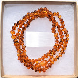 CHARGED Natural Lithuanian Cognac Baltic Amber 26" Necklace Polished CRT Crystal
