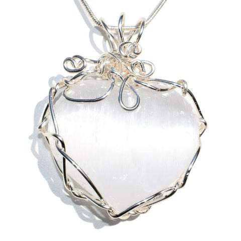 REIKI CHARGED Moroccan Selenite Hand-Carved Heart Perfect Pendant + 20" Chain