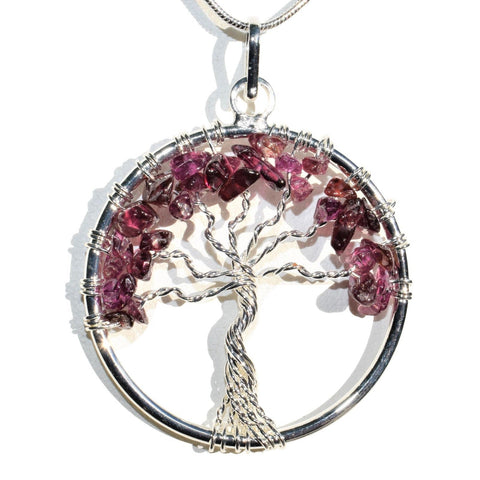 CHARGED Rhodolite Garnet Tree of Life Perfect Pendant REIKI 20" Silver Chain