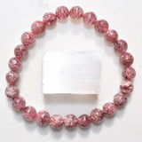 [1] Premium CHARGED Natural Strawberry Quartz Crystal Stretchy 8mm Bead Bracelet