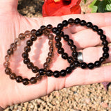 Premium CHARGED Smokey Quartz Crystal 8mm Bead Bracelet Stretchy EMF PROTECTION