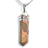 CHARGED Faceted Leopardskin Jaguar Jasper Crystal Perfect Pendant + 20" Chain