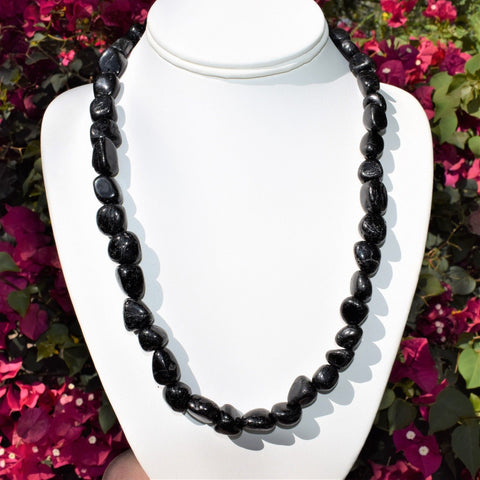 CUSTOM MADE 21" CHARGED Natural Black Tourmaline Crystal Nugget Bead Necklace