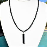 Black Tourmaline Necklace + Pendant Adjustable 17" - 19.5" 925 Silver 4.3mm