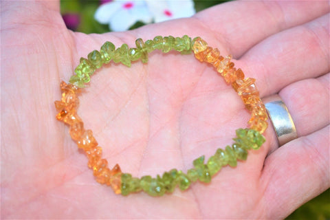 CHARGED Citrine & Peridot Crystal Chip Stretchy Bracelet HEALING REIKI ENERGY!