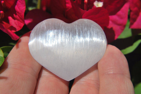 MD 2" SELENITE POCKET PUFFY HEART Carving Healing Crystal Reiki - ZENERGY GEMS