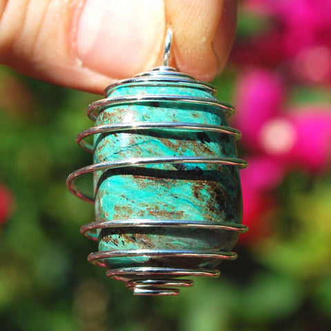 Peaceful Peruvian Chrysocolla Crystal Perfect Pendant + 20" Chain EMPOWERS