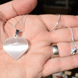 CHARGED Moroccan Selenite Crystal Heart Perfect Pendant 20" Silver Chain