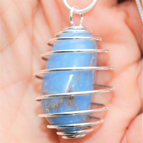 Calming Peruvian Angelite Crystal Perfect Pendant 20" Silver Chain