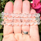Premium CHARGED Amplifier (Clear) Quartz Crystal 8mm Bead Bracelet Stretchy