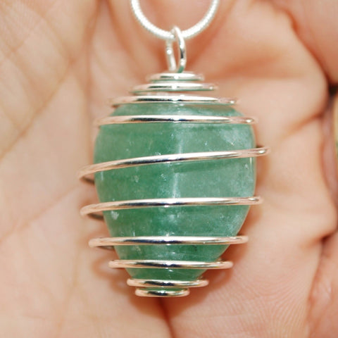 South African Green Aventurine Crystal Perfect Pendant 20" Silver Chain