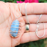 Calming Peruvian Angelite Crystal Perfect Pendant 20" Silver Chain
