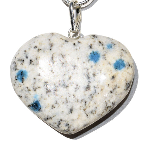CHARGED K2 Granite (Azurite) Crystal HEART Perfect Pendant + 20" Chain