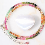 Charged Faceted Rainbow Tourmaline Necklace Adjustable 17" - 19.5" 925 SS 3mm