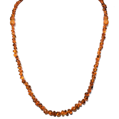CHARGED Natural Lithuanian Cognac Baltic Amber 26" Necklace Polished CRT Crystal