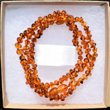 CHARGED Natural Lithuanian Cognac Baltic Amber 26" Necklace Polished CRT Crystal