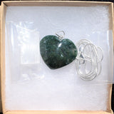 CHARGED Moss Agate Crystal Heart Perfect Pendant + 20" Chain