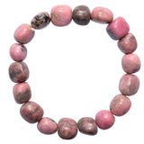 CHARGED 6" Rhodonite Crystal Bracelet Tumble Polished Stretchy Healing Energy