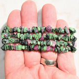 Premium Natural Ruby Zoisite Crystal Chip Stretchy Bracelet - Selenite Charged