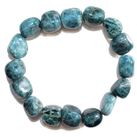 Premium CHARGED Natural Blue Green Apatite Crystal Nugget Stretchy Bracelet