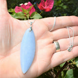 CHARGED 3" 925 Sterling Peruvian Angelite Crystal Perfect Pendant + 20" Chain