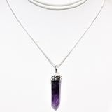 Faceted Himalayan Amethyst Crystal Point Pendant + 20" Silver Chain