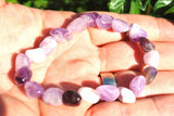 xCHARGED Amethyst Crystal Bracelet Tumble Polished Stretchy CALMING ENERGY REIKI