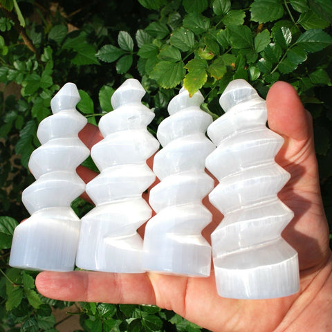 [4 PCS] 4.0" Spiral Towers of Peace Selenite Crystals Protection: ZENERGY GEMS