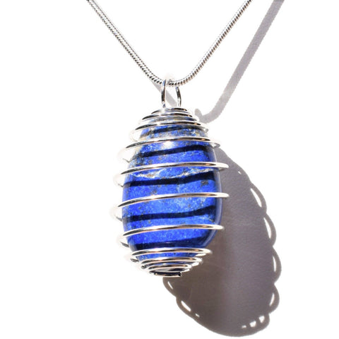 CHARGED Afghan Lapis Lazuli Crystal Perfect Pendant Tumble Polished + 20" Chain