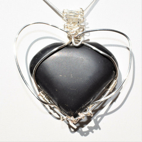 CHARGED REIKI Wrapped Black Onyx Heart Perfect Pendant + 20" Chain