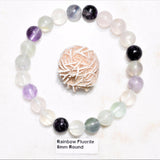 Premium CHARGED Rainbow Fluorite Crystal 8mm Bead Bracelet Stretchy ENERGY REIKI