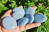 LG CHARGED 2" Angelite Crystal Hand-Carved Palm / Worry Stone Peaceful Energy!