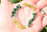 CHARGED Peridot & Green Aventurine Crystal Chip Stretchy Bracelet w Quartz REIKI