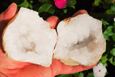 [2] Two x 4" Natural Geode Pairs Crystal Geode Quartz Druze Specimen Moroccan